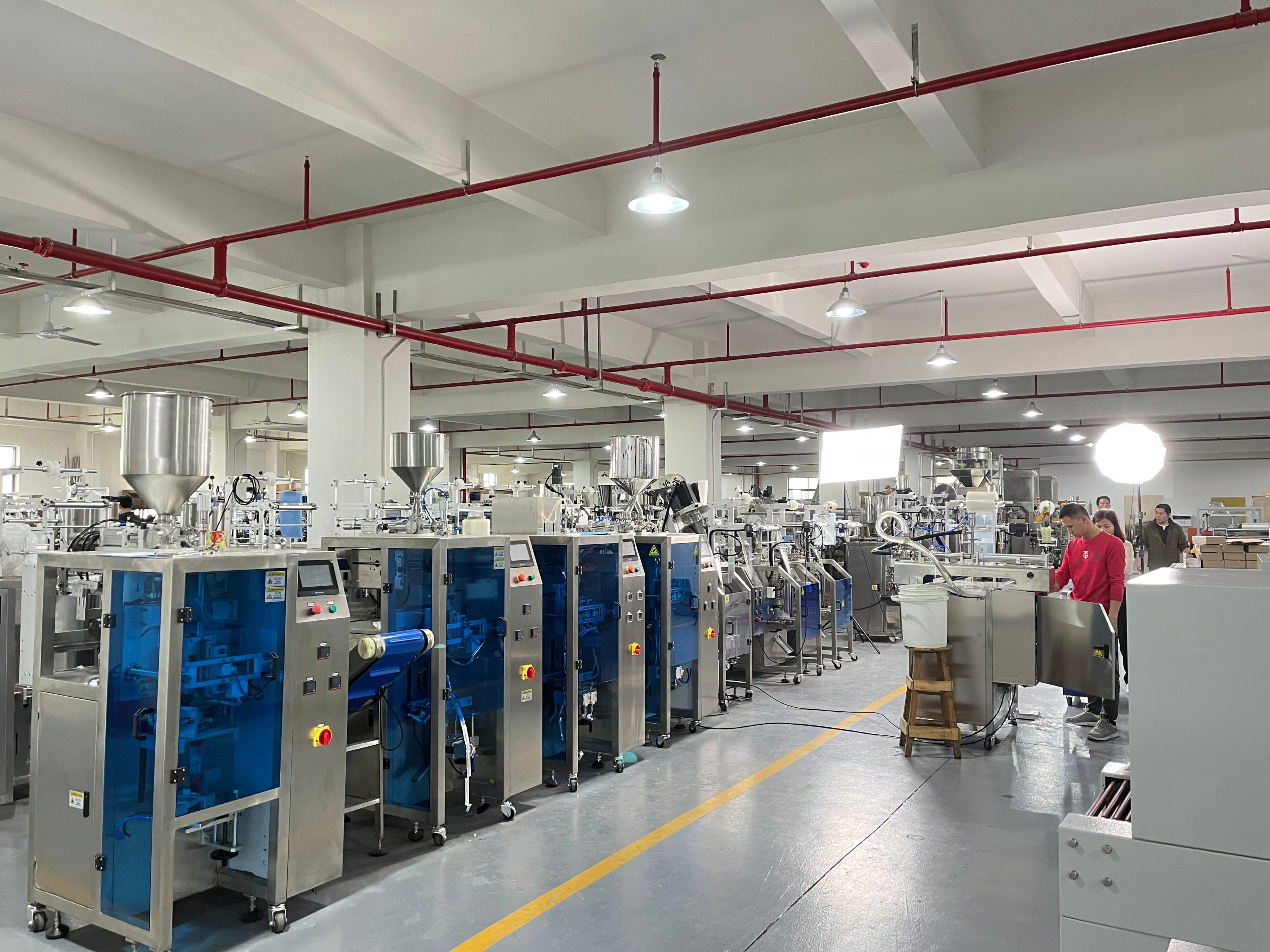 Engineer inspects packaging machine