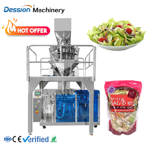 Food Grade Automatic Weighing Salad Vegetable Fruit Pouch Packaging Machine Small Potato Carrot Corn Kernels Bag Packing Machine